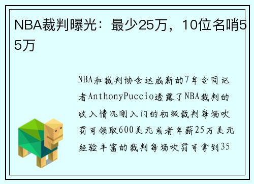 NBA裁判曝光：最少25万，10位名哨55万